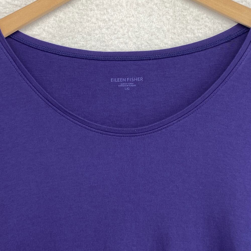EILEEN FISHER Top L Organic Cotton Interlock Jersey Scoop Neck 3/4 Sleeve Purple - Picture 3 of 10